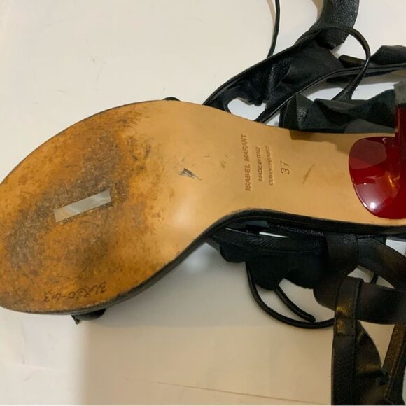 Isabel Marant Black Leather Ruffle Tie Detail size 37 Italy - Picture 10 of 12